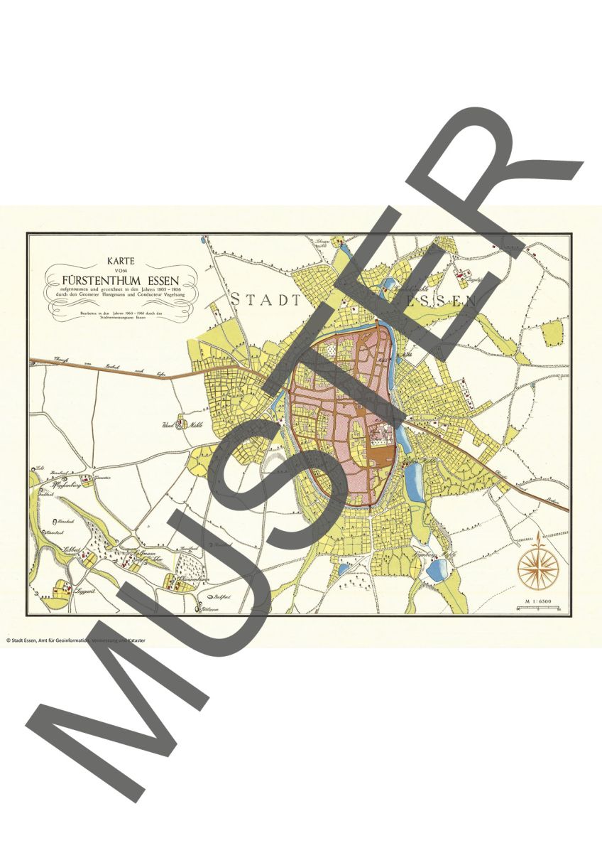 Historische Karte der Stadt Essen 1803/06 (Honigmann/Vogelsang) für die Innenstadt