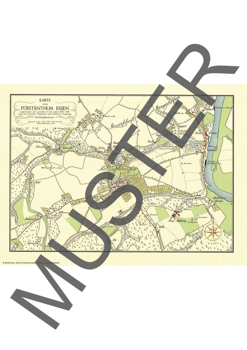 Historische Karte der Stadt Essen 1803/06 (Honigmann/Vogelsang) für Rellinghausen