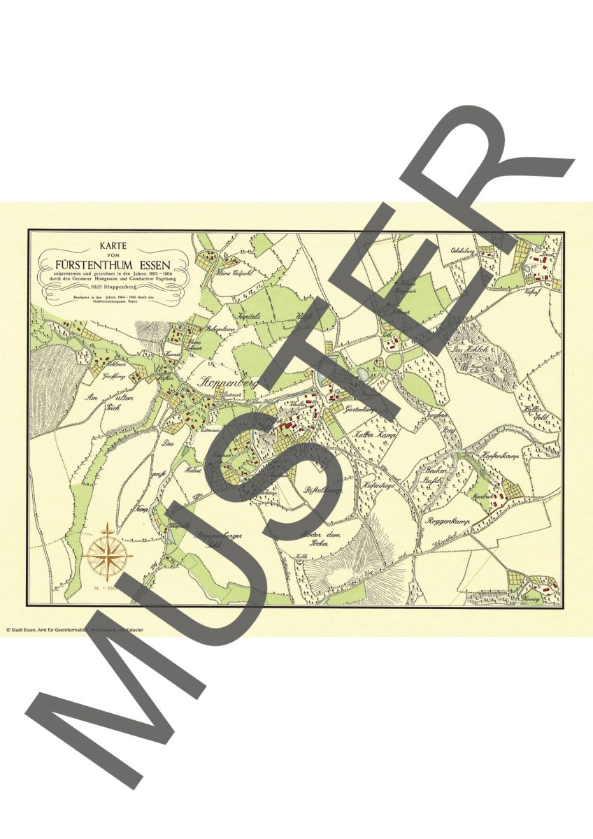 Historische Karte der Stadt Essen 1803/06 (Honigmann/Vogelsang) für Stoppenberg