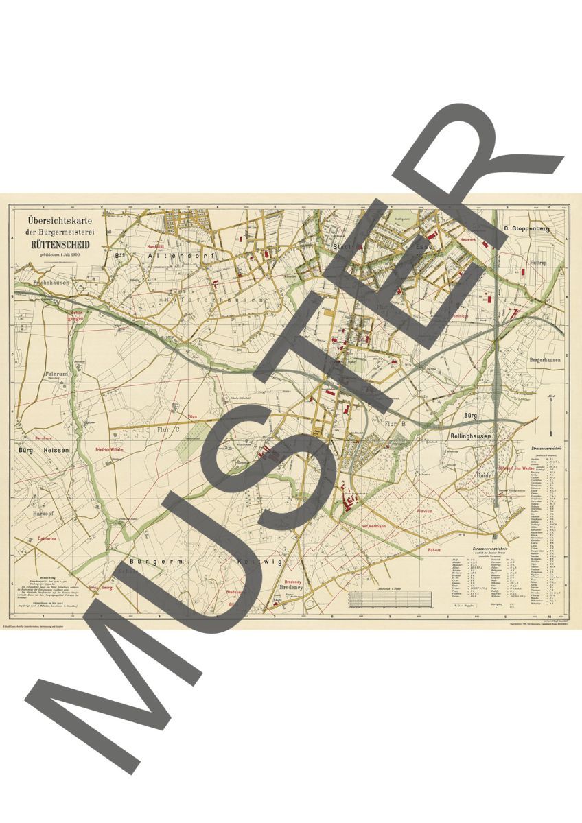 Übersichtskarte der Bürgermeisterei Rüttenscheid 1900 (A. Hofacker)