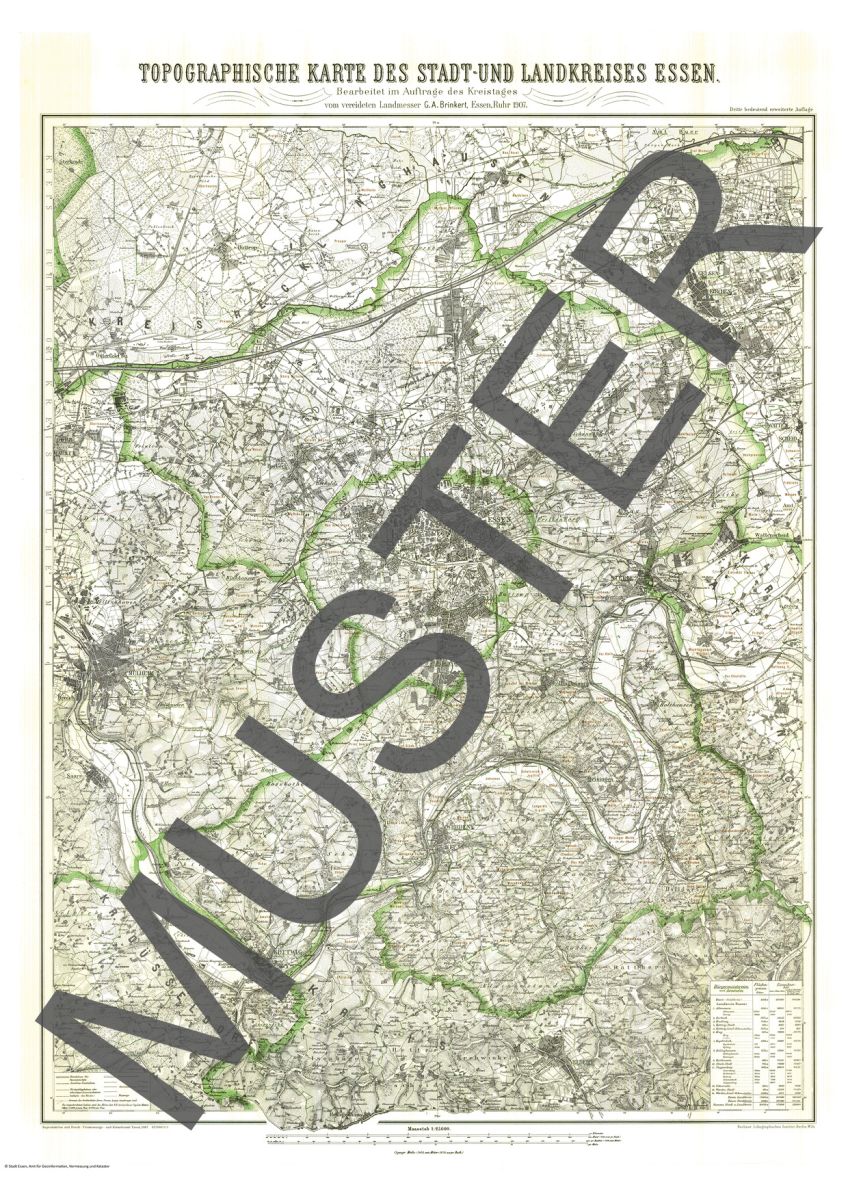Topographische Karte des Stadt- und Landkreises Essen 1907 (G.A. Brinkert)