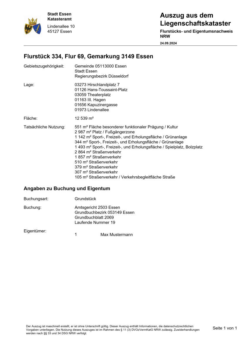 Flurstücks- und Eigentumsnachweis