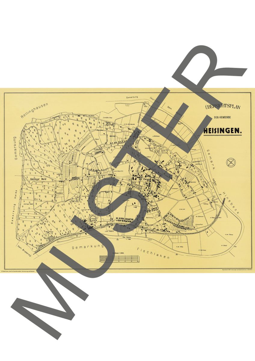 Übersichtsplan der Gemeinde Heisingen 1928