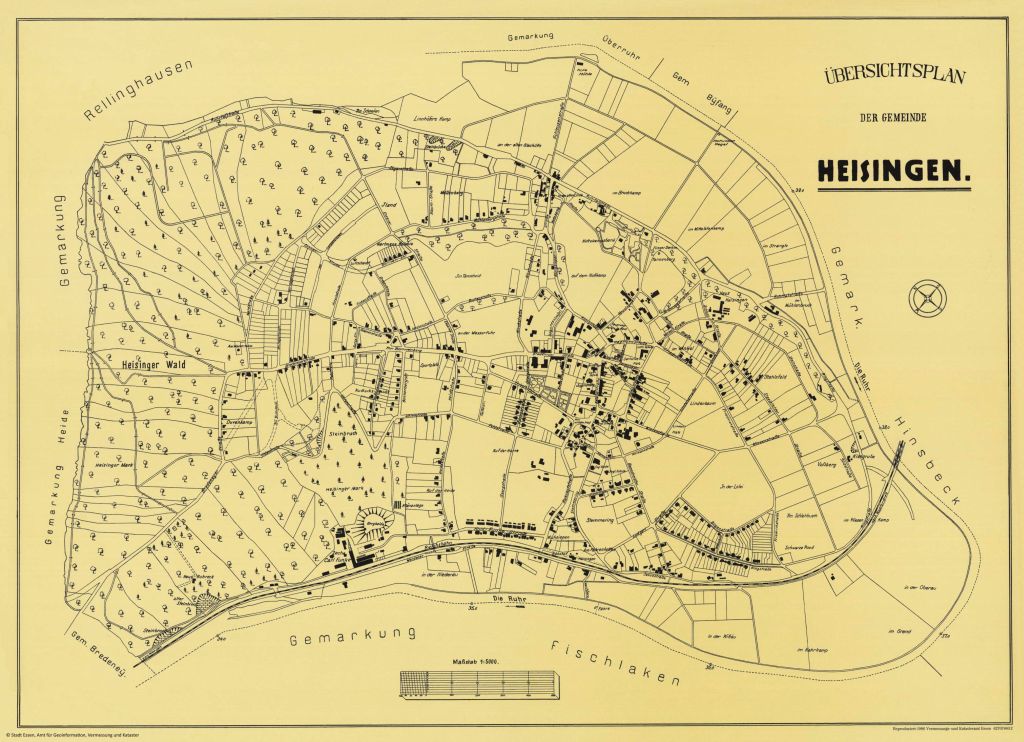 Übersichtsplan der Gemeinde Heisingen 1928