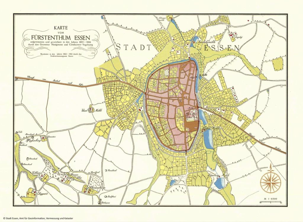 Historische Karte der Stadt Essen 1803/06 (Honigmann/Vogelsang) für die Innenstadt